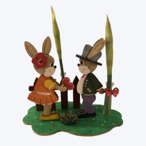 Handgefertigtes Hasenpaar mit zwei Vasen, ca. 10 cm